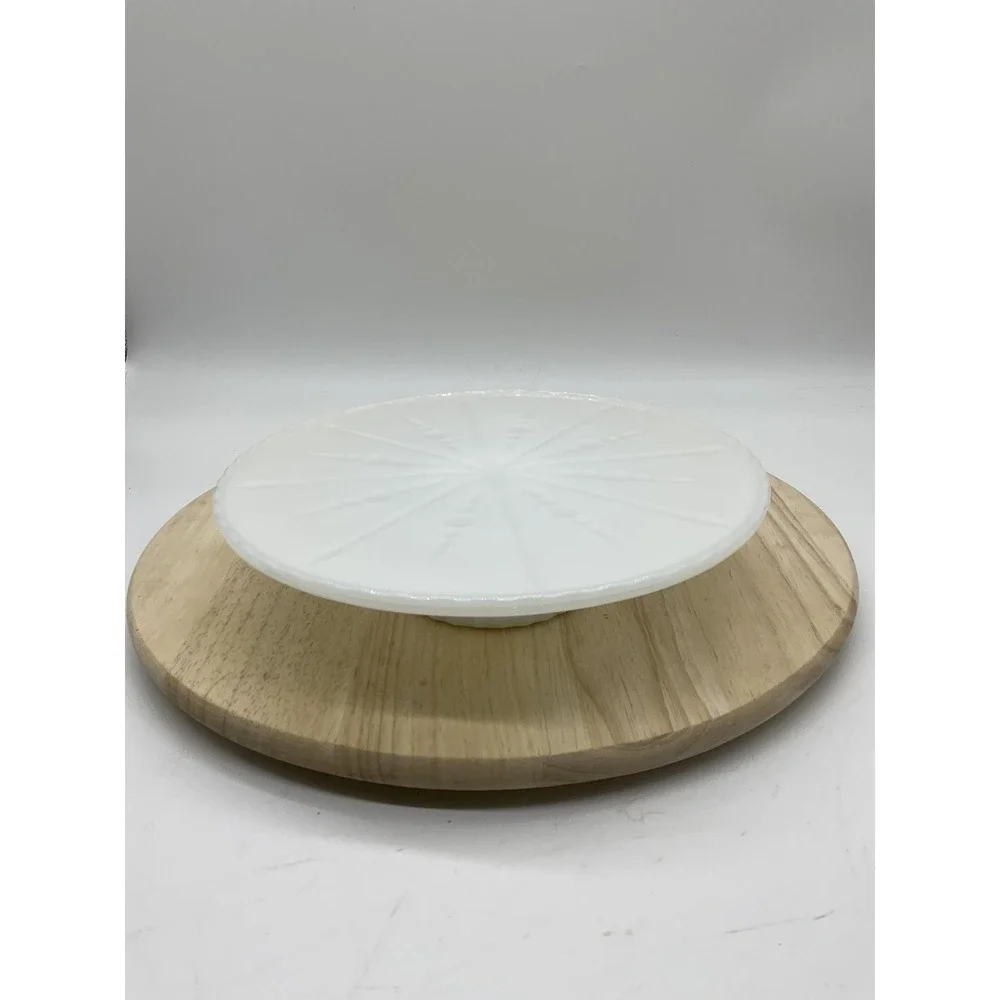 Vintage Milk Glass Cake Stand White 10 Inch Sunburst Scalloped Pedestal‎ Platter